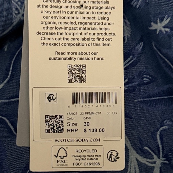 Scotch & Soda Blue Patterned Hybrid Shorts NWT Size 30 - Picture 8 of 10